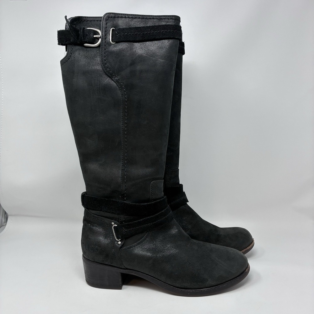 UGG Australia Women's 9 Darcie Tall Riding Leather Suede Boots Black Buckle - Picture 5 of 16